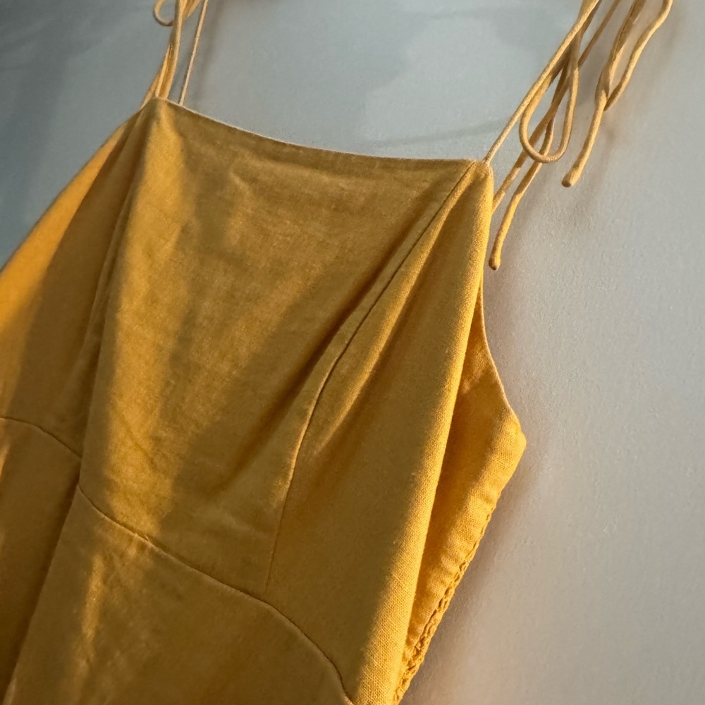 Mustard Yellow Spaghetti Strap Linen Sun Dress ☀️ w/Pockets!!!